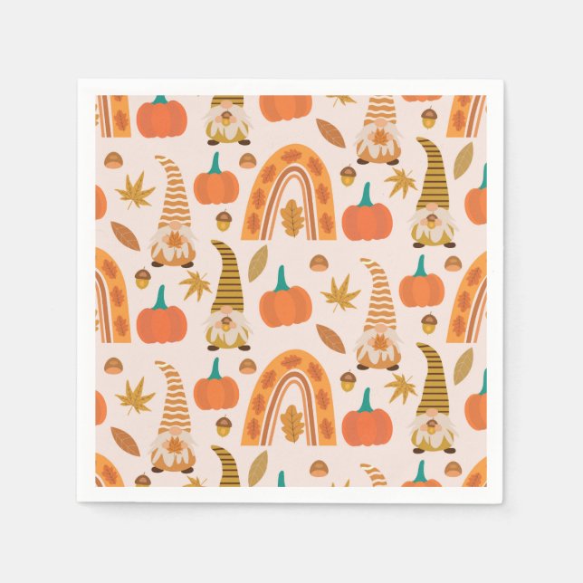 Thanksgiving Gnomes with Pumpkins and Löv Pappersservett (Framsidan)