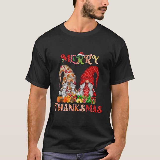 Thanksgiving God jul Thanksmas Gnomes T Shirt (Framsida)