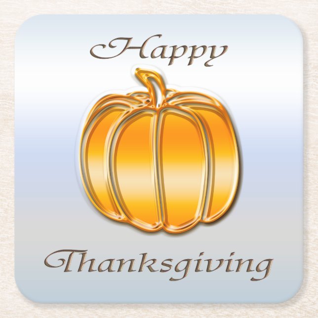 Thanksgiving Golden Pumpkin på Silver-bakgrunden Underlägg Papper Kvadrat (Framsidan)