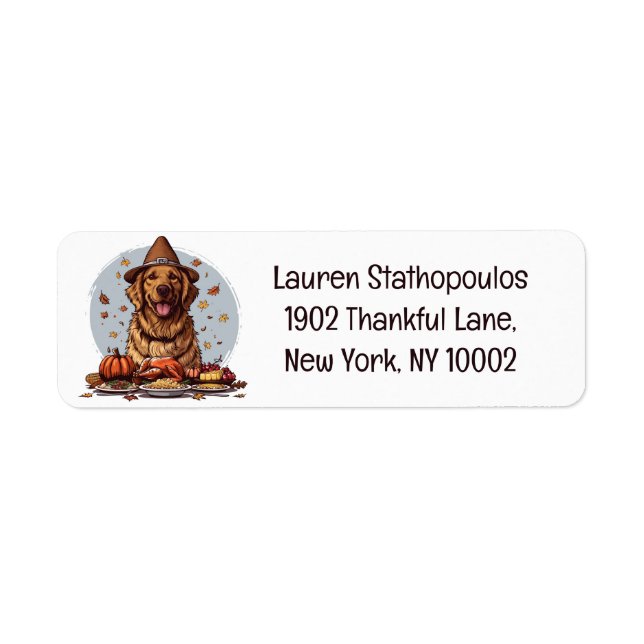 Thanksgiving Golden Retriever Hund Returadress Etikett (Framsidan)