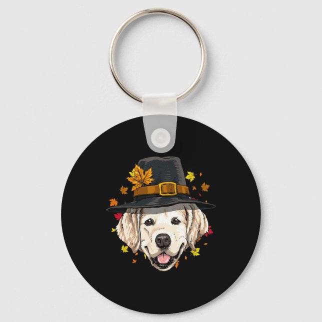 Thanksgiving Golden Retriever Pilgrim Turkiet Dag  Nyckelring (Framsida)