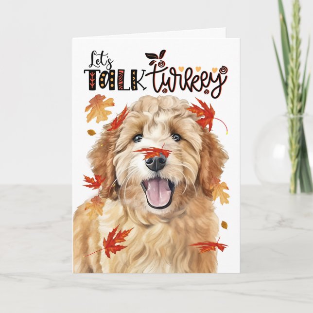 Thanksgiving Goldendoodle Hund Låt oss Prata Turki Helgkort (Framsida)