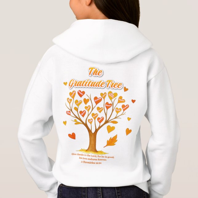 Thanksgiving Gratitude Träd Kids Pullover Hoodie T Shirt (Baksida)