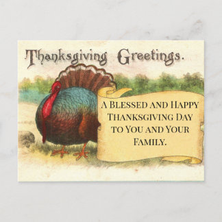 Thanksgiving Greetings Turkey Holiday Postcard Helg Vykort