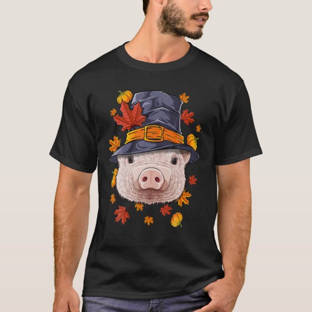 Thanksgiving Gris Pilgrim Costume Farmer Fall Autu T Shirt (Framsida)