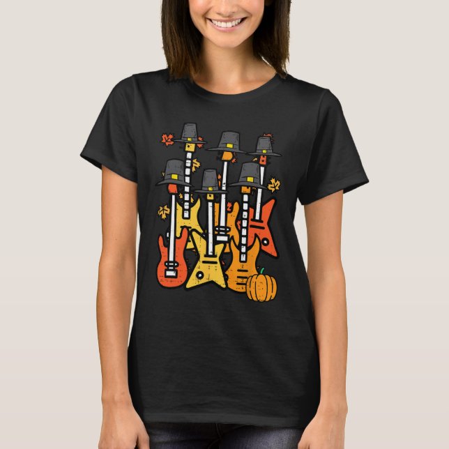 Thanksgiving Guitars Fall Rock musik Riocker Manar T Shirt (Framsida)