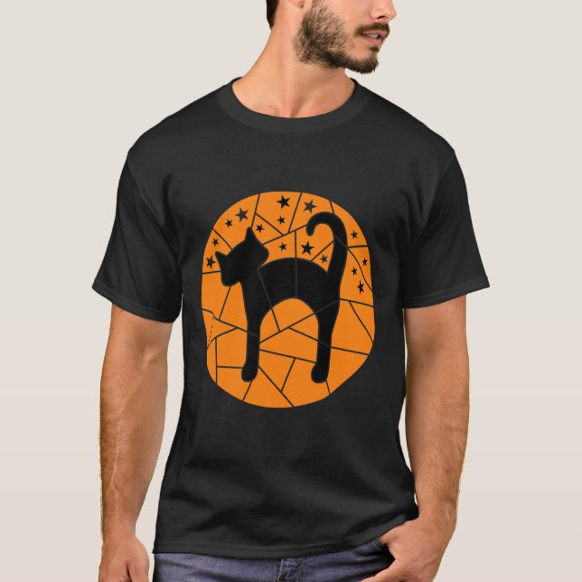 Thanksgiving Halloween Fall Cute Starry Black Cat T Shirt (Framsida)