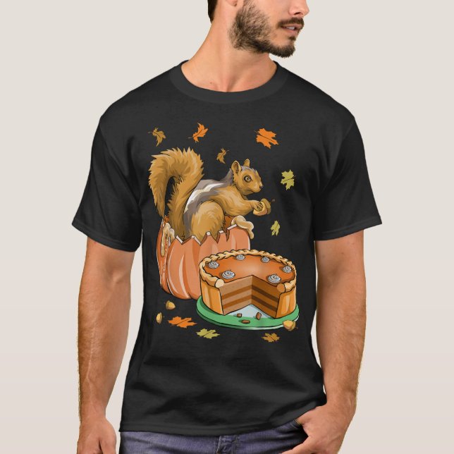Thanksgiving Halloween Pumpkin Squirrel Funn T Shirt (Framsida)