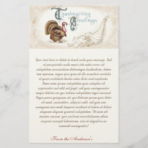 Thanksgiving Hälsning Vintage Turkiet Stationery Brevpapper