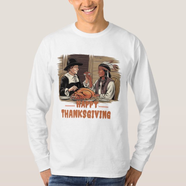 Thanksgiving Harmony T-Shirt: Pilgrim & Inngen T Shirt (Framsida)