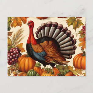 Thanksgiving Harvest and Turkey, färgad Vintage Helg Vykort
