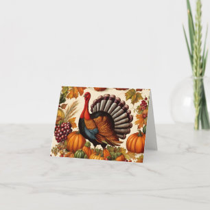 Thanksgiving Harvest and Turkey, färgad Vintage Kort