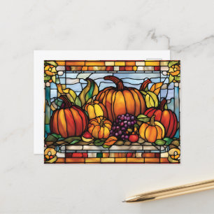 Thanksgiving Harvest, Decorative Stached Glass Vykort