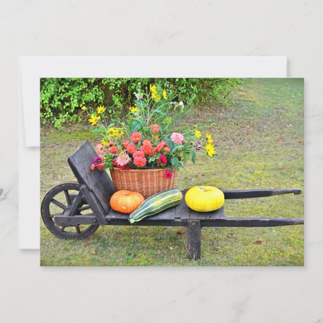 Thanksgiving Harvest Scene med Wheelbarrow Julkort (Framsida)