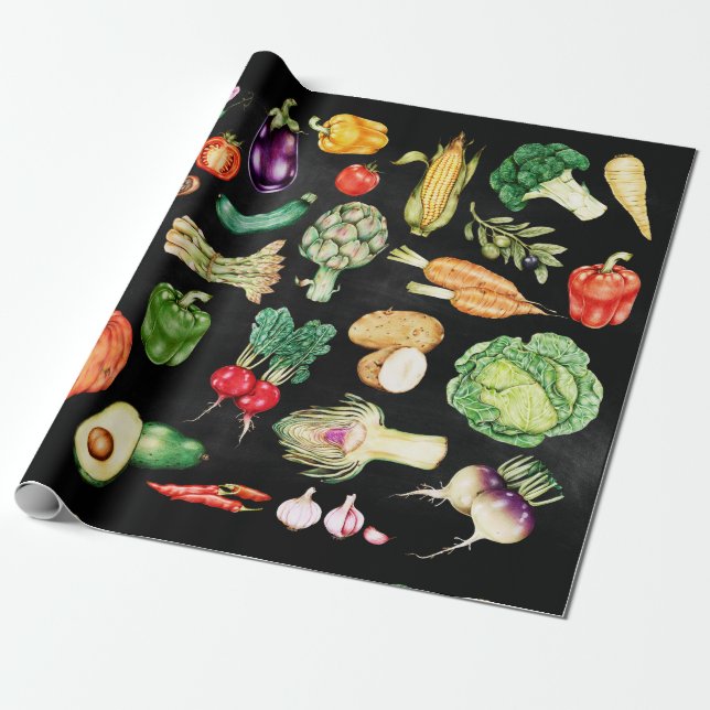 Thanksgiving Harvest Vegetables Colorful Black Presentpapper (Utrullad)