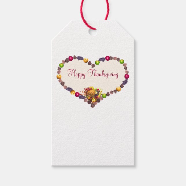 Thanksgiving Heart och Cornucopia Presentetikett (Framsidan)