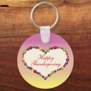 Thanksgiving Heart - Rosa och Gult Nyckelring