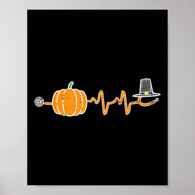 Thanksgiving Heartslag Pumpkin Stethoscope Fall Sc Poster (Framsidan)