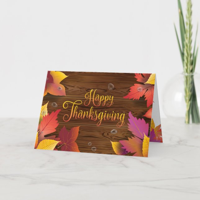 Thanksgiving Helgdag Fall Guld Maple Löv Wood Kort (Framsida)