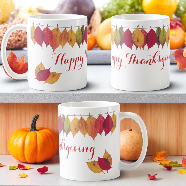 Thanksgiving Helgdag Ljus Höst löv Anpassningsbar Kaffemugg (Design view around the entire template ceramic mug)