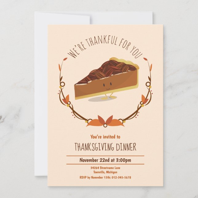 Thanksgiving Helgdag Pecan Paj Tan Brown Inbjudningar (Framsida)