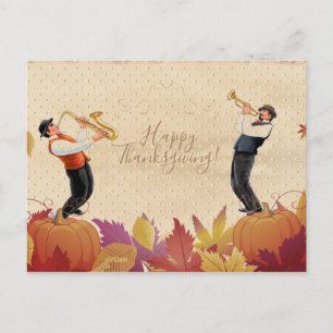 Thanksgiving Helgdag Retro Music Jazz Musician Vykort