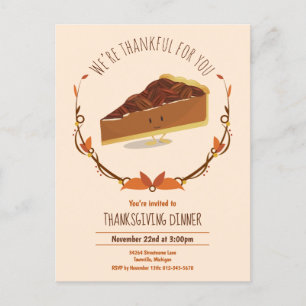 Thanksgiving Helgdag Smiling Pecan Paj Tan Brown Inbjudan Vykort