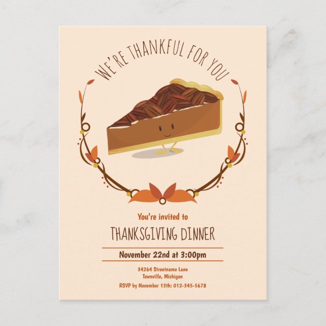 Thanksgiving Helgdag Smiling Pecan Paj Tan Brown Inbjudan Vykort (Framsida)