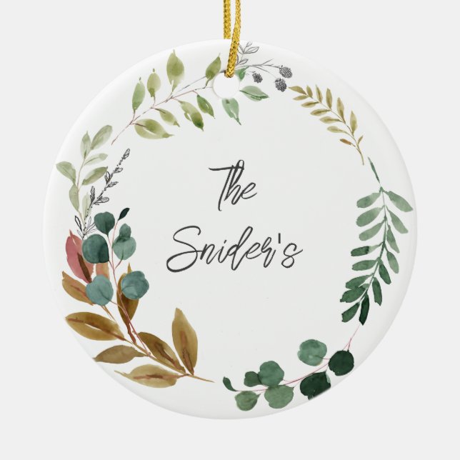 Thanksgiving Höst färger Löv NAMN ÅR Keepsak Julgransprydnad Keramik (Framsidan)