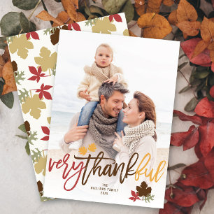 Thanksgiving Höst löv Brushed-skriptfoto Julkort
