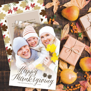 Thanksgiving Höst löv enkelt skriptfoto Julkort