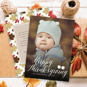 Thanksgiving Höst löv enkelt skriptfoto Julkort
