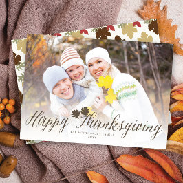 Thanksgiving Höst löv enkelt skriptfoto Julkort