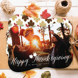 Thanksgiving Höst löv enkelt skriptfoto Julkort
