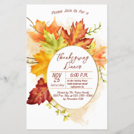 Thanksgiving Höst löv middagsinbjudan Flygblad