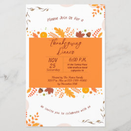 Thanksgiving Höst löv middagsinbjudan Flygblad