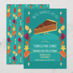 Thanksgiving Höst löv Pecan Paj Teal White Inbjudningar