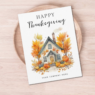 Thanksgiving Höst löv Pumpkins House Realty Helg Vykort