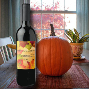 Thanksgiving Höst löv Red Orange Gult Vinflaska Etikett