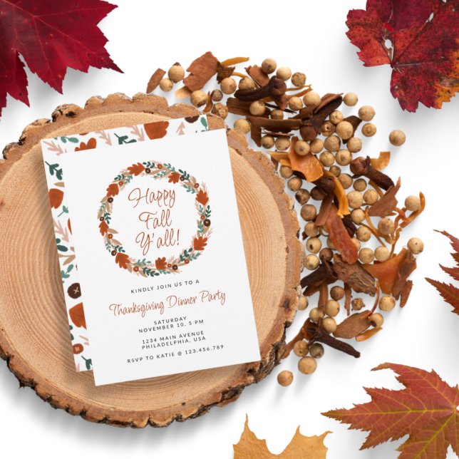 Thanksgiving Höst Utandning Lycklig Fall Y'all Mid Inbjudningar (Skapare uppladdad)