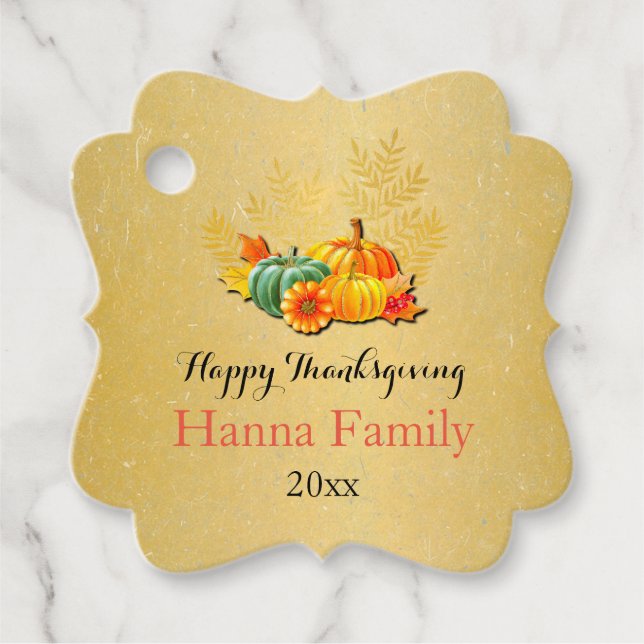 Thanksgiving Höstblomma Löv och pumpor Gåvor Etiketter (Framsida)