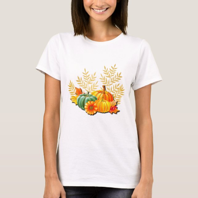Thanksgiving Höstblomma, Löv och solros T Shirt (Framsida)