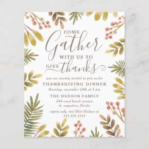 Thanksgiving Hösten Greenery Watercolor Wandeans I Flygblad