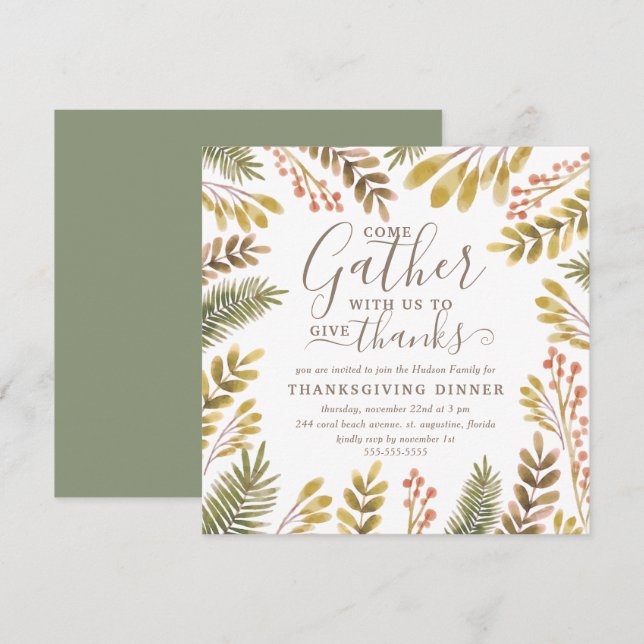 Thanksgiving Hösten Grey Watercolor WaterFärgandek Inbjudningar (Fram/baksida)