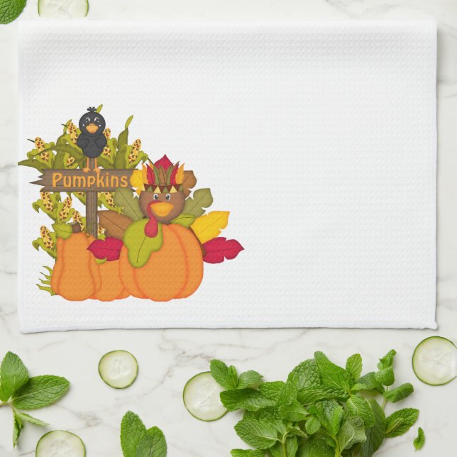 Thanksgiving Hösten Pumkin Kitchen Design Towel Kökshandduk (Vikta)