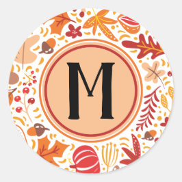 Thanksgiving Höstkolsfall - Monogram Runt Klistermärke