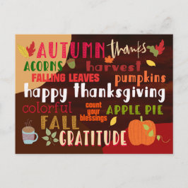 Thanksgiving Höstordart färggrafi Vykort