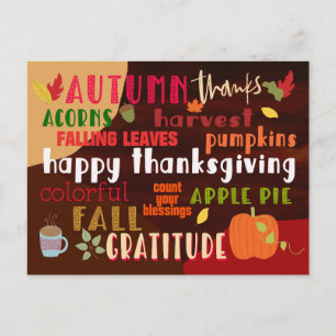 Thanksgiving Höstordart färggrafi Vykort