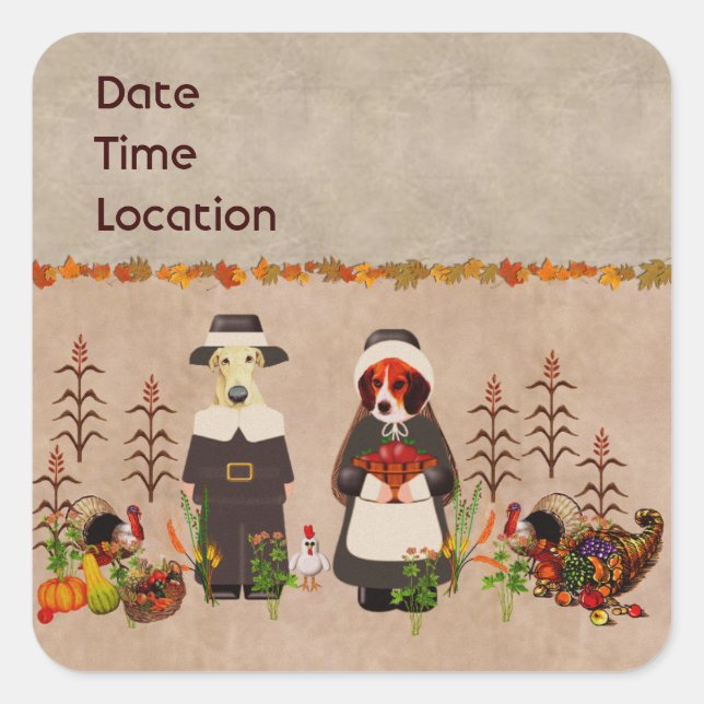 Thanksgiving Hundar Fyrkantigt Klistermärke (Framsida)