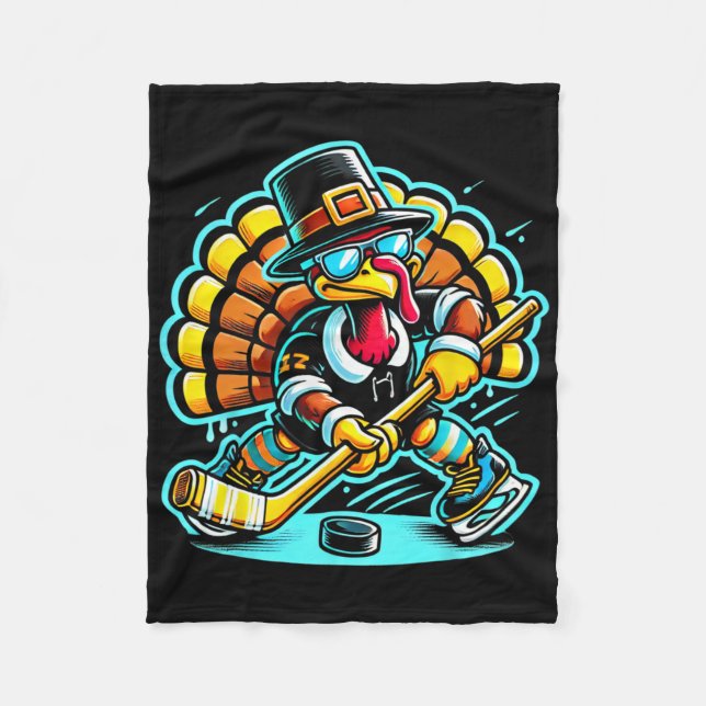 Thanksgiving Ice Hockey Turkiet Day Fall Fleecefilt (Framsidan)